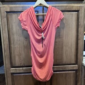 NWT Body Central Coral Cowl Neck Top Lace Back Ruched Sides Size Medium Vintage
